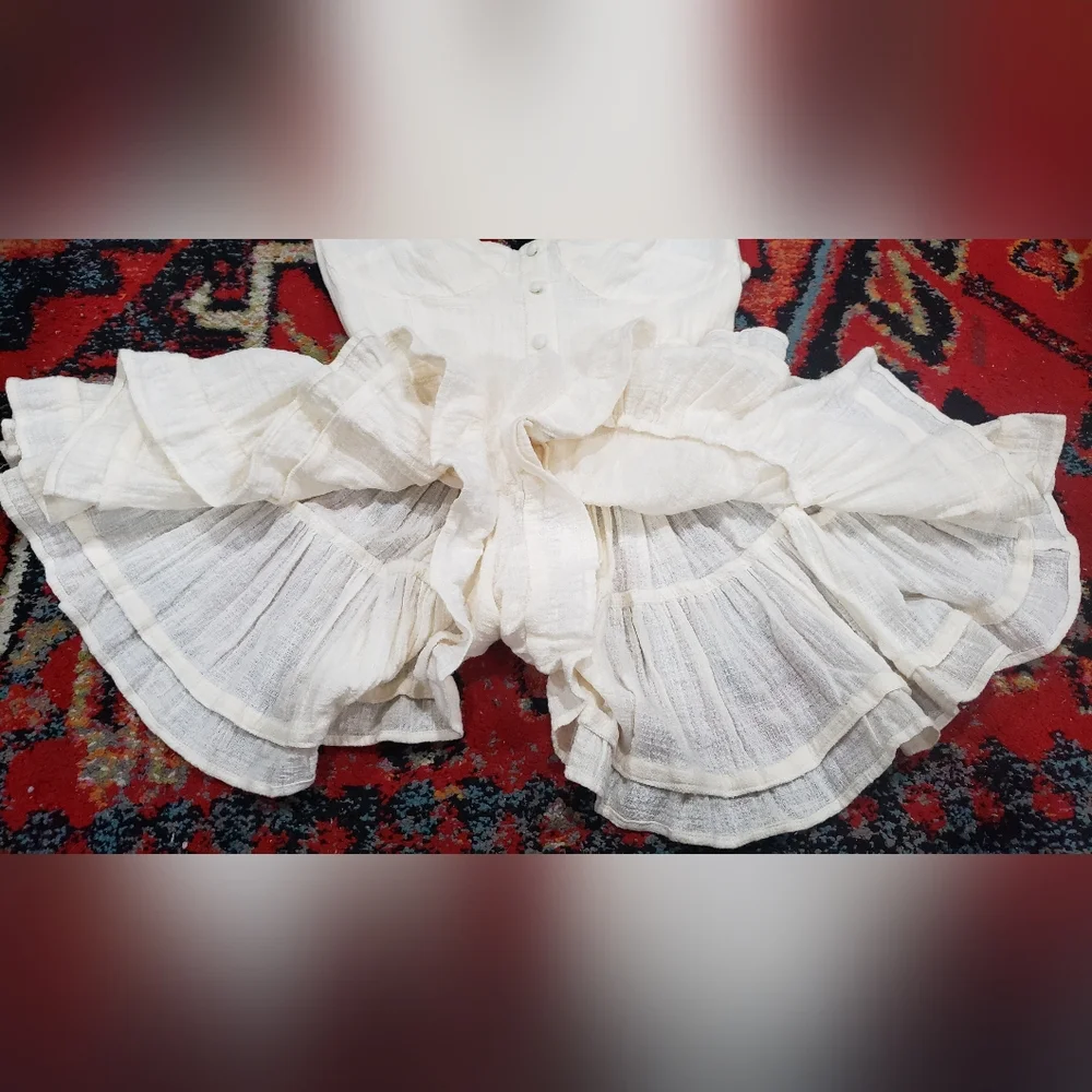 Vanessa Mooney The Elisabeth Romper Dress-Linen Style Cream Size Small - Picture 6 of 11